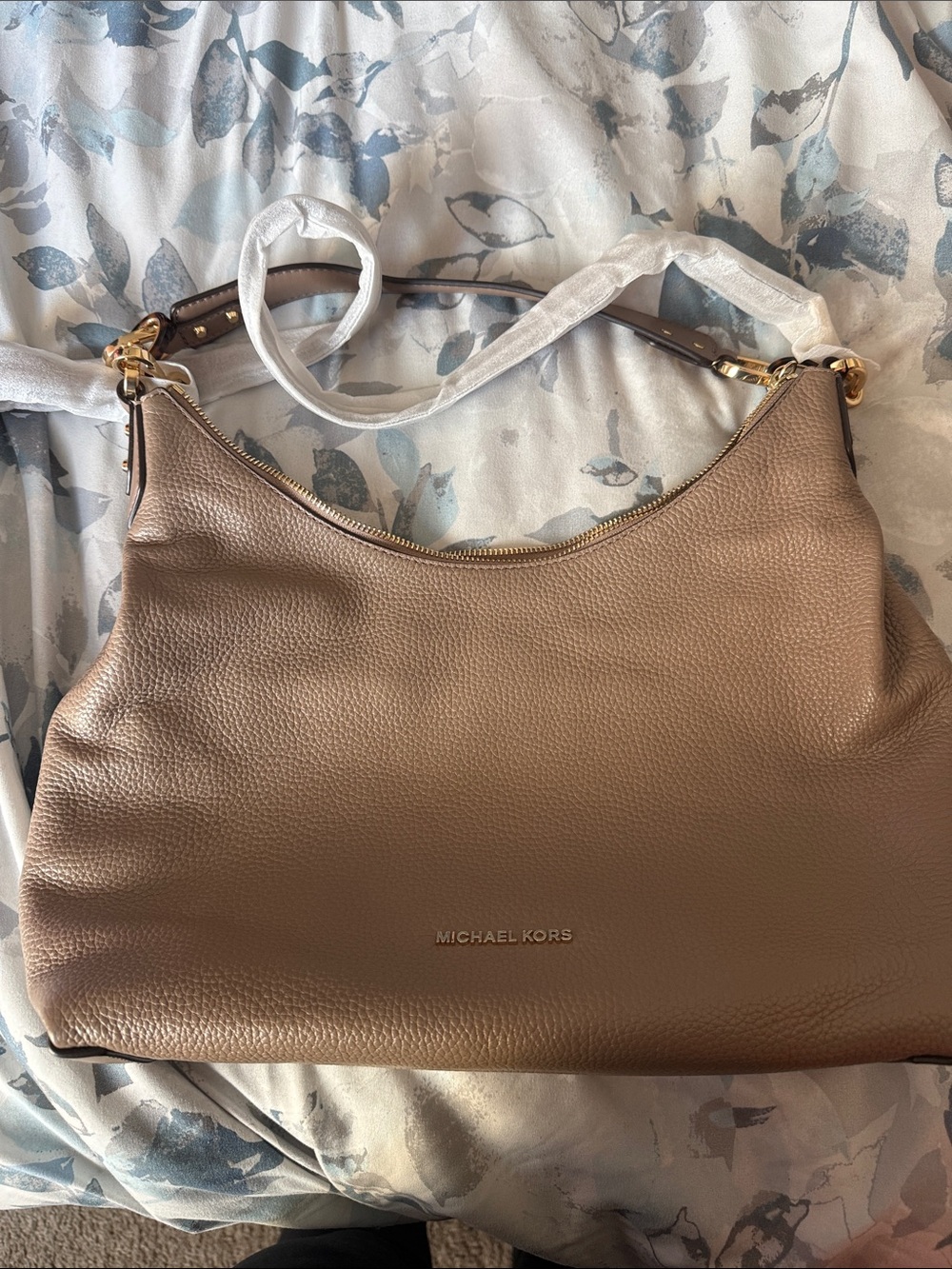 Michael Kors Pebbled Leather Shoulder Bag in Taupe
